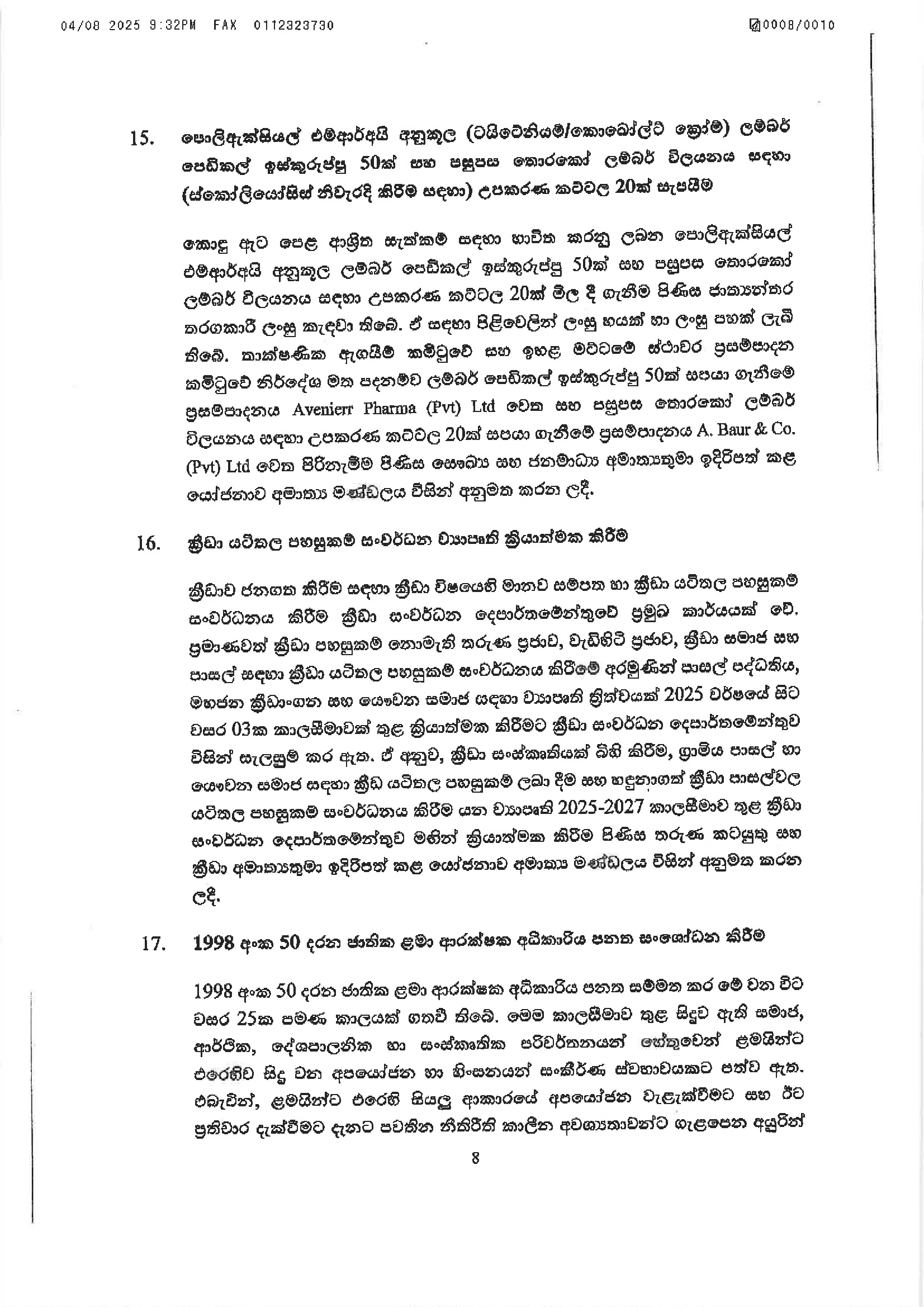 Cabinet Decisions on 04.08.2025 8 of 9
