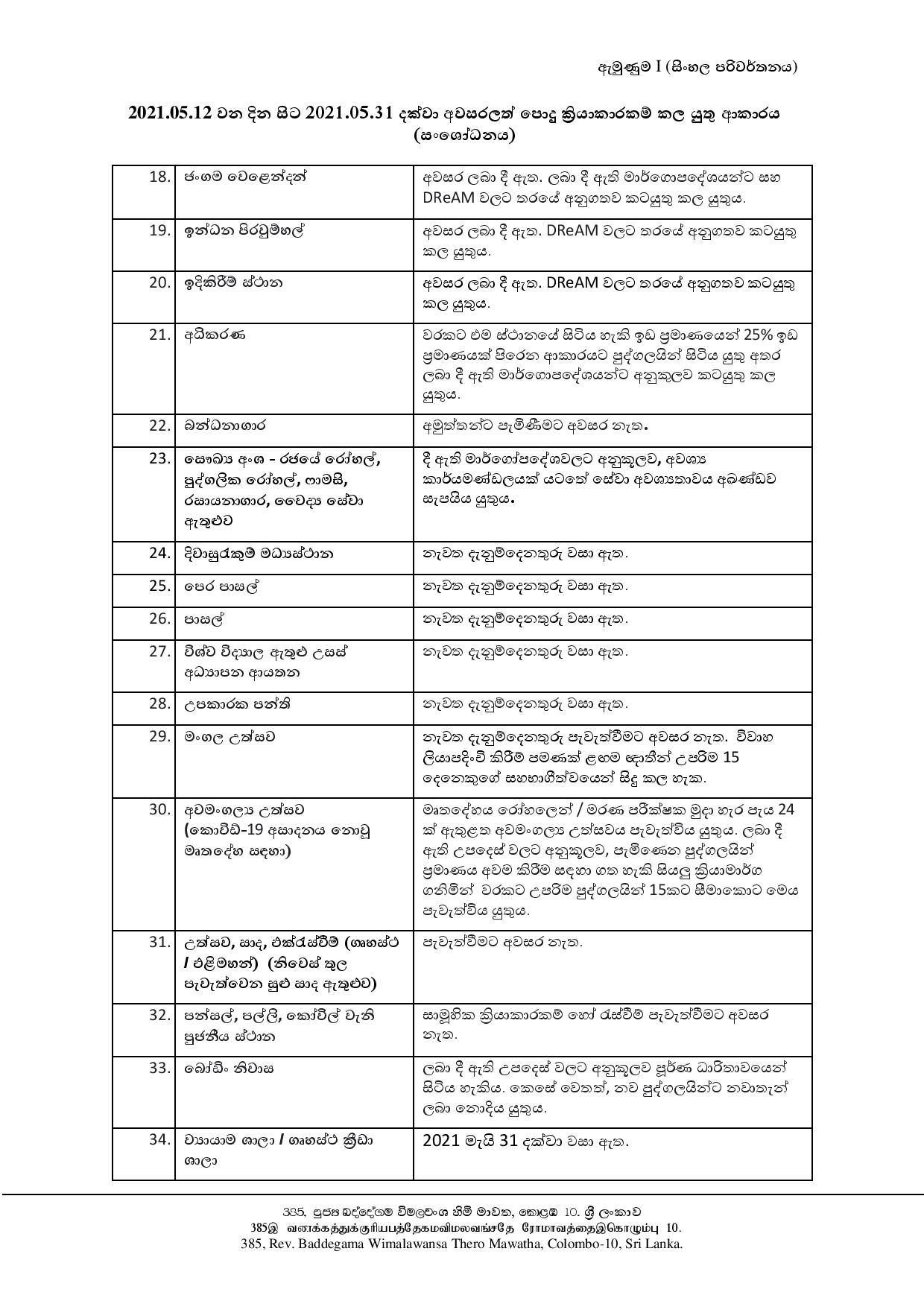 Restriction of inter provincial travel and Revised restrictions on permitted functions with effect from 12.05.2021 until 31.05.2021 EnglishSinhala 1 page 008